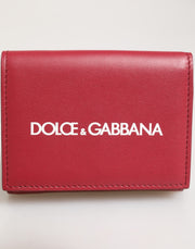 Dolce & Gabbana Red Leather Bold Logo Print Trifold Card Holder Wallet