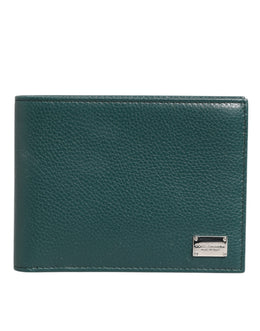 Dolce & Gabbana Green Leather DG Logo Plaque Bifold Men Card Holder Wallet