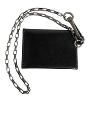 Dolce & Gabbana Black Cavallo Leather Wallet Chain Snap Bifold Card Holder