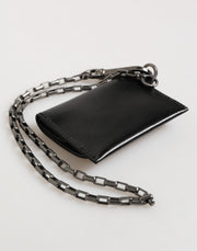 Dolce & Gabbana Black Cavallo Leather Wallet Chain Snap Bifold Card Holder