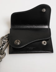 Dolce & Gabbana Black Cavallo Leather Wallet Chain Snap Bifold Card Holder
