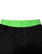 Dolce & Gabbana Black Green Logo Waistband Beachwear Short Swimwear