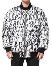 Dolce & Gabbana White Black Graffiti Logo Puffer Bomber Jacket