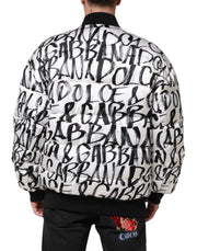 Dolce & Gabbana White Black Graffiti Logo Puffer Bomber Jacket