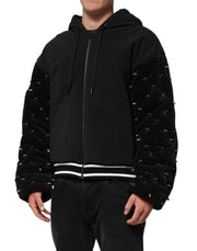 Dolce & Gabbana Black Cotton Quilted Studded Sleeve Hoodie Jacket