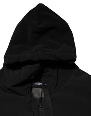 Dolce & Gabbana Black Cotton Quilted Studded Sleeve Hoodie Jacket