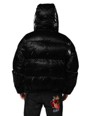 Dolce & Gabbana Black Logo Full Zip Hooded Quilted Jacket
