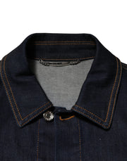 Dolce & Gabbana Indigo Blue Denim Slim Fit Logo Patch Jacket