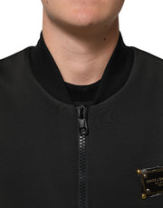 Dolce & Gabbana Black Polyester Logo Plaque Bomber Jacket