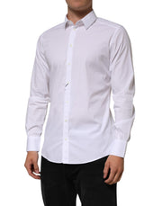 Dolce & Gabbana White Cotton GOLD Long Sleeves Formal Men Shirt