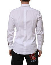 Dolce & Gabbana White Cotton GOLD Long Sleeves Formal Men Shirt