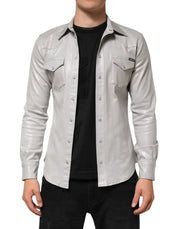 Dolce & Gabbana Metallic Gray Cotton Button Down Men Shirt