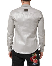 Dolce & Gabbana Metallic Gray Cotton Button Down Men Shirt