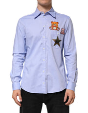 Dolce & Gabbana Light Blue Cotton Teddy Bear Long Sleeve Shirt