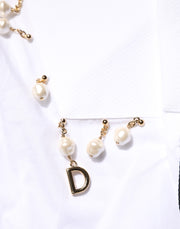 Dolce & Gabbana White Cotton DG Logo Pearl Chain Formal Shirt