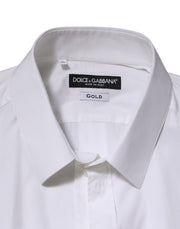 Dolce & Gabbana White Cotton GOLD Long Sleeves Formal Shirt