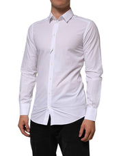 Dolce & Gabbana White Cotton GOLD Formal Men Longsleeves Shirt