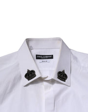 Dolce & Gabbana White Cotton Crown Collar GOLD Formal Shirt