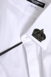 Dolce & Gabbana White Cotton Crown Collar GOLD Formal Shirt