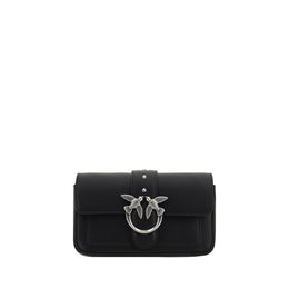 PINKO Black Calf Leather Bos Taurus Shoulder Bag