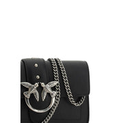PINKO Black Calf Leather Bos Taurus Shoulder Bag