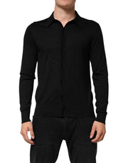 Dolce & Gabbana Black Silk Button Up Lightweight Sweater