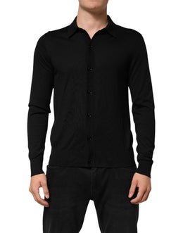 Dolce & Gabbana Black Silk Button Up Lightweight Sweater