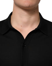 Dolce & Gabbana Black Silk Button Up Lightweight Sweater