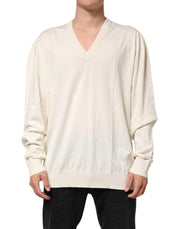 Dolce & Gabbana Ivory Virgin Wool Men V-Neck Knit Sweater