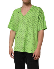 Dolce & Gabbana Green V-Neck DG Logo Heart Print T-shirt