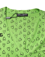 Dolce & Gabbana Green V-Neck DG Logo Heart Print T-shirt