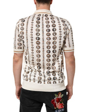 Dolce & Gabbana Silk Ivory Coin Print Logo Men Polo T-shirt
