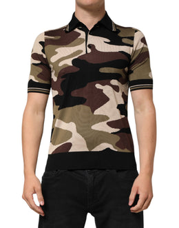 Dolce & Gabbana Camouflage Brown Silk MilitaryPolo T-shirt