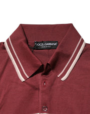 Dolce & Gabbana Cotton Burgundy Striped DG Logo Polo  T-shirt