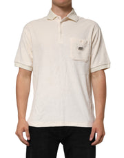 Dolce & Gabbana Ivory Cotton Terry Logo Pocket Polo T-shirt
