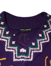 Dolce & Gabbana Purple Wool DG Logo Men Knit Pullover Sweater