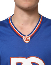 Dolce & Gabbana Blue Cotton DG Logo Mesh Jersey T-shirt