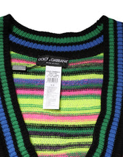 Dolce & Gabbana Multicolor DG Logo V-Neck Knit Pullover Sweater
