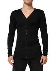 Dolce & Gabbana Black Cotton Button Up Men Cardigan Sweater