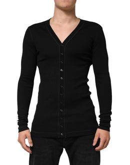 Dolce & Gabbana Black Cotton Button Up Men Cardigan Sweater