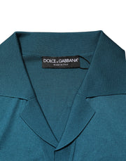 Dolce & Gabbana Teal Blue Silk Collar Short Sleeve Polo T-shirt