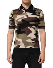 Dolce & Gabbana Camouflage Brown Silk Military Polo T-shirt