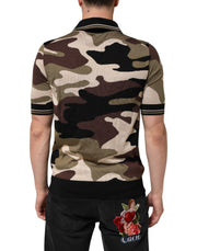 Dolce & Gabbana Camouflage Brown Silk Military Polo T-shirt