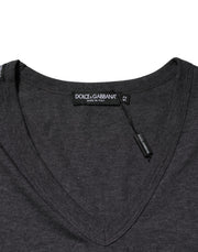 Dolce & Gabbana Black Charcoal DG Logo V-Neck Men T-shirt
