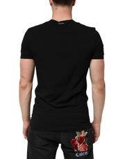 Dolce & Gabbana Black Cotton Slim Fit Men V-Neck Shirt T-shirt