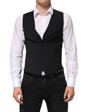 Dolce & Gabbana Black Wool Dress Formal Men Waistcoat Vest