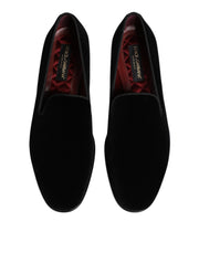 Dolce & Gabbana Black Velvet Slip On Men Loafers Formal Shoes