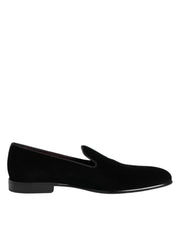 Dolce & Gabbana Black Velvet Slip On Men Loafers Formal Shoes
