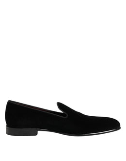 Dolce & Gabbana Black Velvet Slip On Men Loafers Formal Shoes