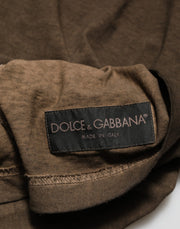 Dolce & Gabbana Dark Brown Cotton Tattered Logo Men T-shirt